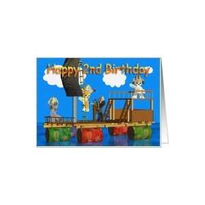  Happy 2nd Birthday Animals Playing on a raft Card Toys 