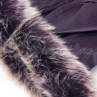  Women Winter Warm Rabbit Fur & PU Leather Full Finger 