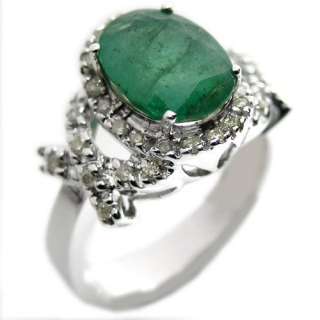 51ct Emerald and Diamond Ring in 14K White Gold Size 7.5  