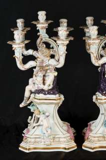 Pair Sevres Porcelain Candelabras French Cherub Maiden Candles  