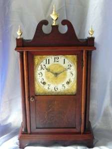 ANTIQUE 1908 SESSIONS CHIPPENDALE PILLAR & SCROLL STYLE SHELF CLOCK 