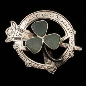 Irish Pin Sterling Silver Connemara Marble Shamrock Vintage Brooch 