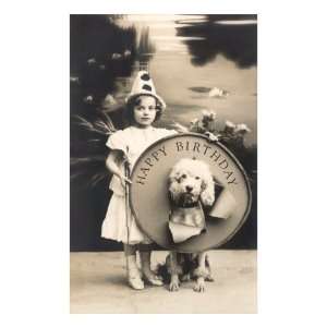 Little Girl Clown with Drum and Dog Giclee Poster Print  