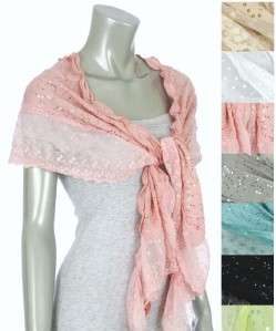 LIGHT PINK LACE SEQUIN EVENING BRIDAL SHAWL WRAP SCARF  