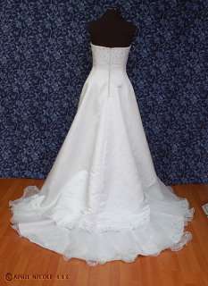 White Satin w Organza Strapless Beaded Wedding Dress 10  