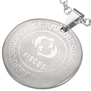   Stainless Steel Greek Key Pisces Zodiac Sign Circle Pendant Jewelry