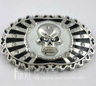 Cool Skull Bone Diamante Buckle Genuine Leather Belt  