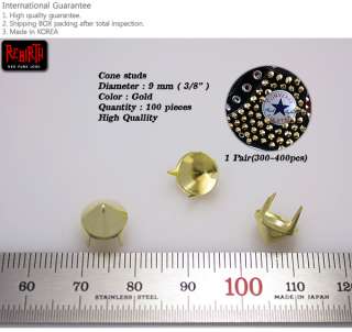 100pcs Cone studs Diameter 3/8(9mm) DIY Rock Punk stuffs gold 