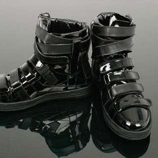 Homme Glossy Leather Velcro High Top Sneakers_2color  