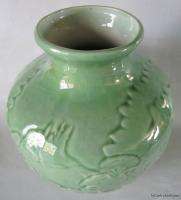 1928 34 RED WING usa Art Pottery LION VASE # 164 Green Glaze 10 