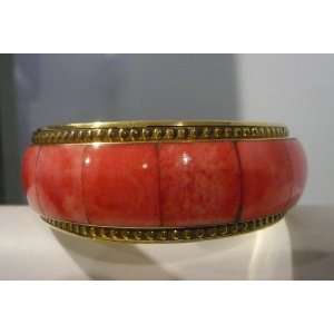 Rust Stone Gold tone Kundan India Sari Cuff Bracelet Bangle One Size