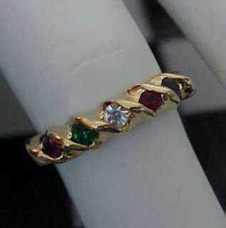 VINTAGE style 5 stone Birthstone GOLD ep Band Ring Sz9  