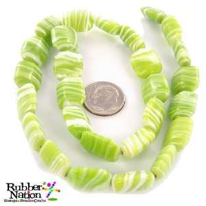  Marbled Art Swirl Glass Beads GREEN WHITE 15mm Rectangles 