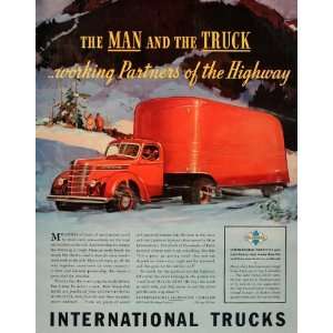   Truck Red Semi Winter Highway   Original Print Ad