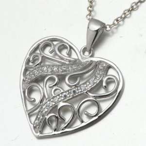 Clear Crystal Heart Pattern Sterling Silver Pendant Necklaces Jewelry 