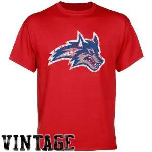  NCAA Stony Brook Seawolves Red Distressed Logo Vintage T 