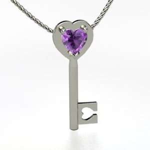  Key to My Heart, Heart Amethyst 14K White Gold Necklace 