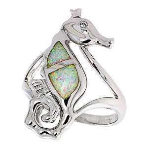  Ring Sterling Silver, Synthetic Opal Inlay Seahorse Ring For Women
