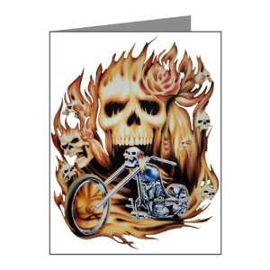  Note Cards (20 Pack) Biker Skull Flames Rose and 