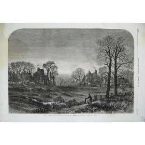  1861 Curate Glevering Church Houses Trees Moonlight Art 