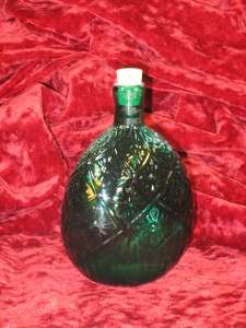 Pattern Flask Hand Blown Dark Green Glass signed Bottle  