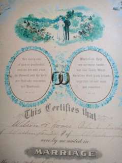 1918 antique MARRIAGE CERTIFICATE wil jones ada earley  
