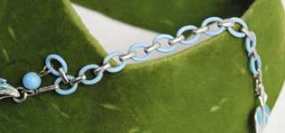 Vintage Blue Enameled Leaf Necklace Signed  