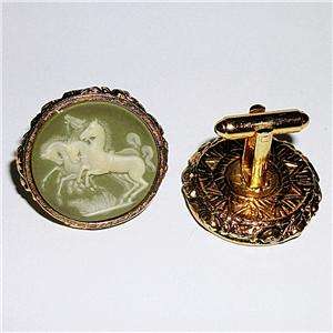 Vintage Dante Green Incolay Four Horses Cameo Cufflinks  