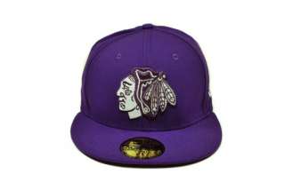   59FIFTY FITTED HAT CAP CHICAGO BLACKHAWKS NHL HOCKEY DEEP PURPLE WHITE