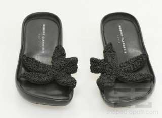 Robert Clergerie Black Beaded Starfish Wedge Sandals  