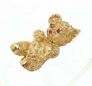 CUTE 18K GOLD & RUBIES 3D TEDDY BEAR PIN BROOCH  