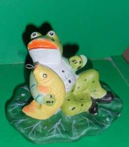 Frog Figurines Set of Three Bisque Frog Figurines Fish Stories Big 