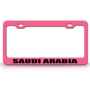 SAUDIA ARABIA Country Steel Auto License Plate Frame Tag Holder, Pink 