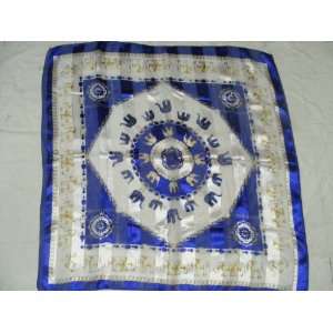 Original Womens Fashion Scarf from Thailand  Blue with Ornate Chain 