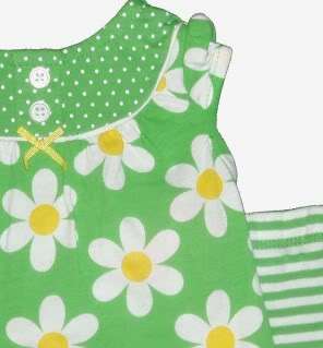 short are green white stripes appliqued daisy on left side