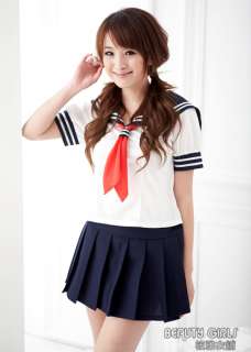 Japanese Blue School Uniform Cosplay Costume Red Tie  