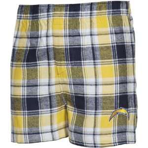 Reebok San Diego Chargers Navy Blue Gold Plaid Legend Flannel Boxer 