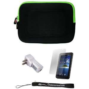 Green/Black Sleeve with Interior Fur Padding for Samsung Galaxy Tablet 