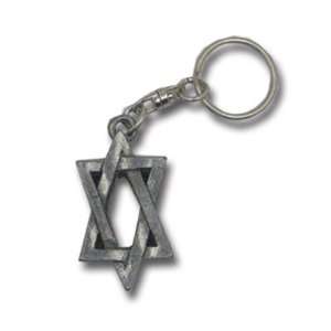 Jewish Key Chain. With Star of David. Pewter Finished. Silver Colored 