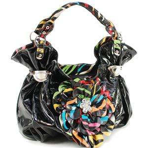 Rustic Couture Zebra Flower Handbag Purse Black NWT  