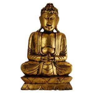   Hand Carved Antique Gold Finish Wood Buddha Statue