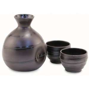  Sake Set with Pitcher and 2 Cups   Black and Brown 