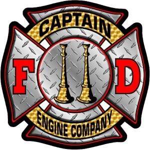 Firefighter Decal/Sticker   4x4 Diamond Plate Captain Engine Company 