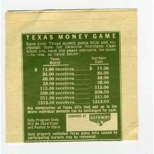  1965 Safeway Texas Money Game Unopened Game Piece Republic 