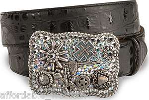   Leather BELT & Chunky CHARM BUCKLE ~ CRYSTAL Horse Rowel Longhorn