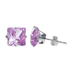 Nickel Free Sterling Silver 6mm Princess Cut Lavender Cubic Zirconia 