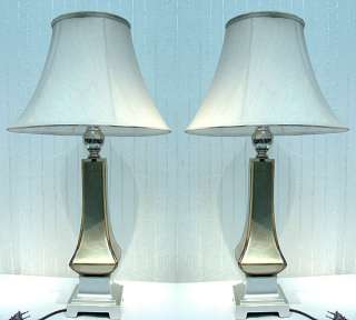 Manhattan Silver Table LAMP set Vanilla Shades New New  