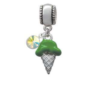  2 D Pistachio Ice Cream Cone European Charm Bead Hanger 