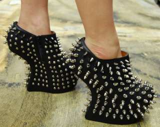 JEFFREY CAMPBELL SHADOW 6 36 SPIKE STUDDED BLACK LEATHER ANKLE BOOT 