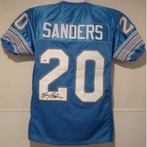  Barry Sanders Autographed Detroit Lions Blue Jersey w/JSA 